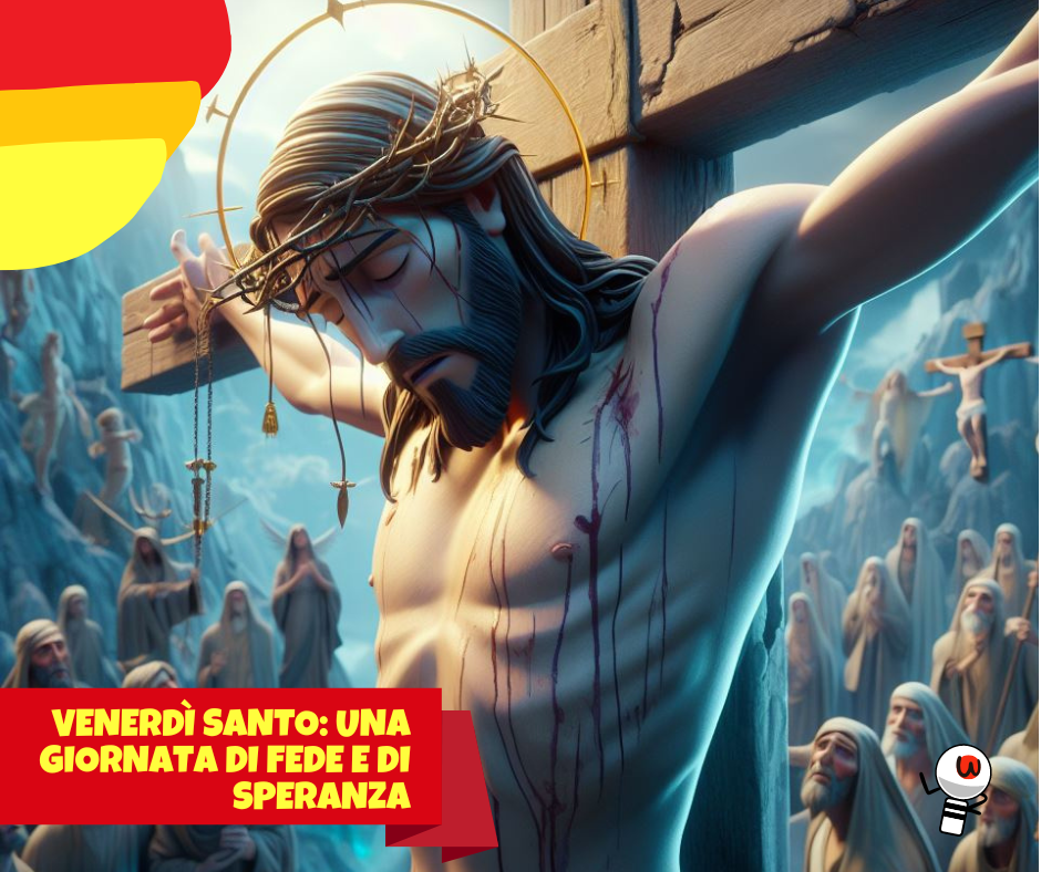 Gesù sulla croce morente disegno stile disney pixar 3d